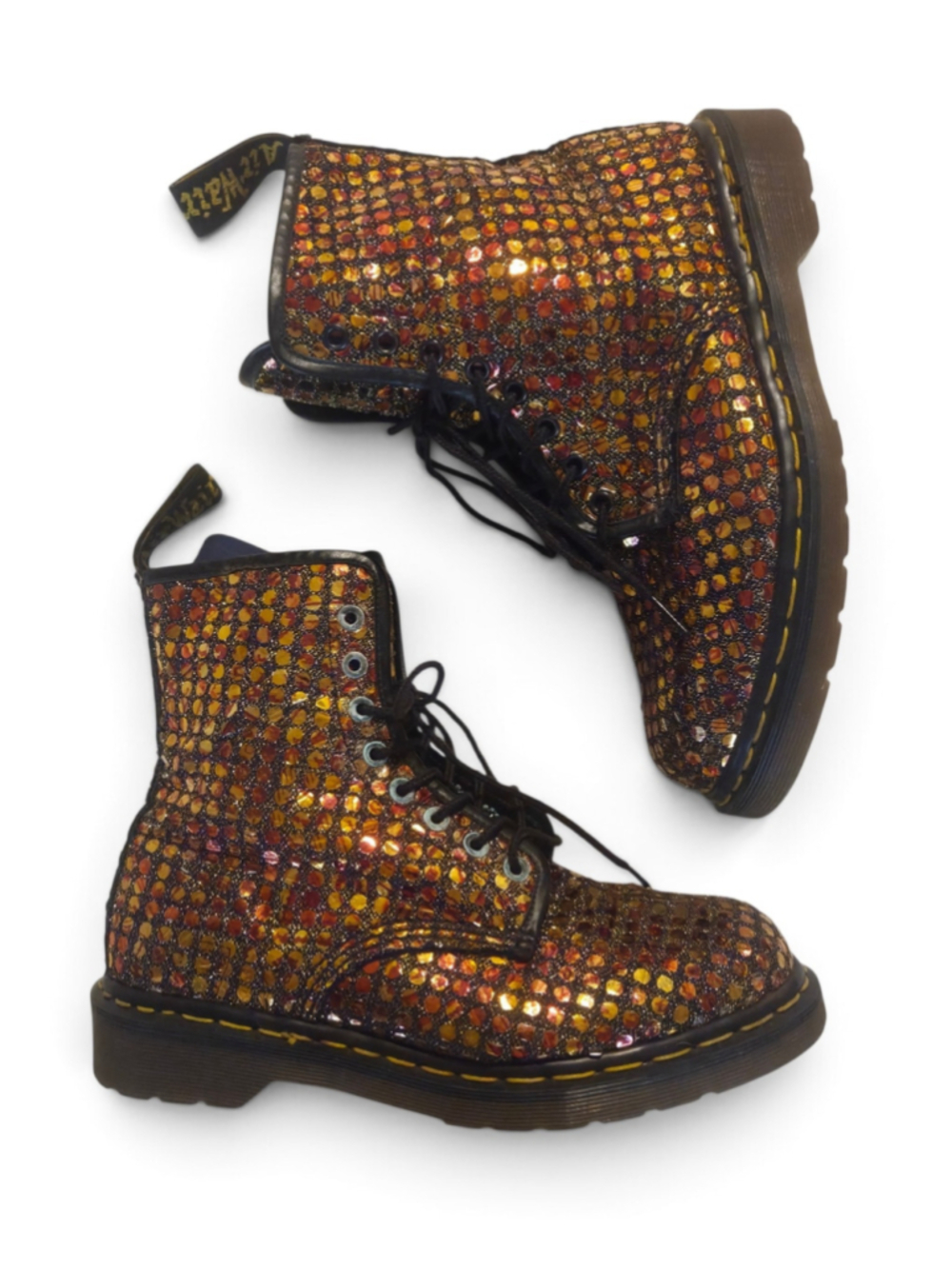 Dr. Martens Rare VTG 90s MIE Bronze Sequin Glitter Metallic Boots England 8 - Picture 15 of 17